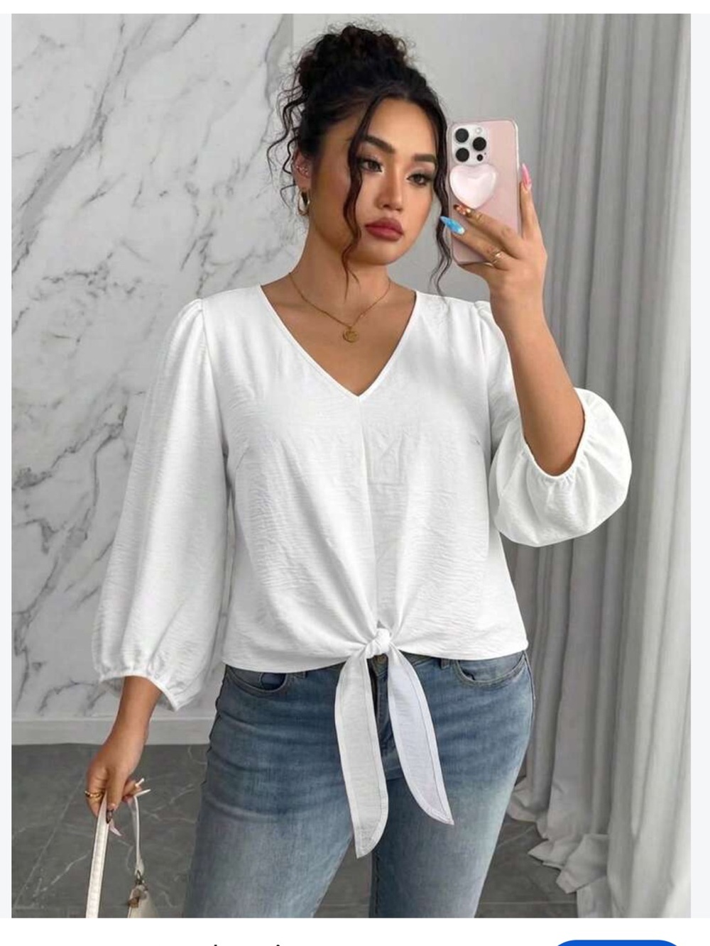 Express White V-Neck Tie-Front Women's Top